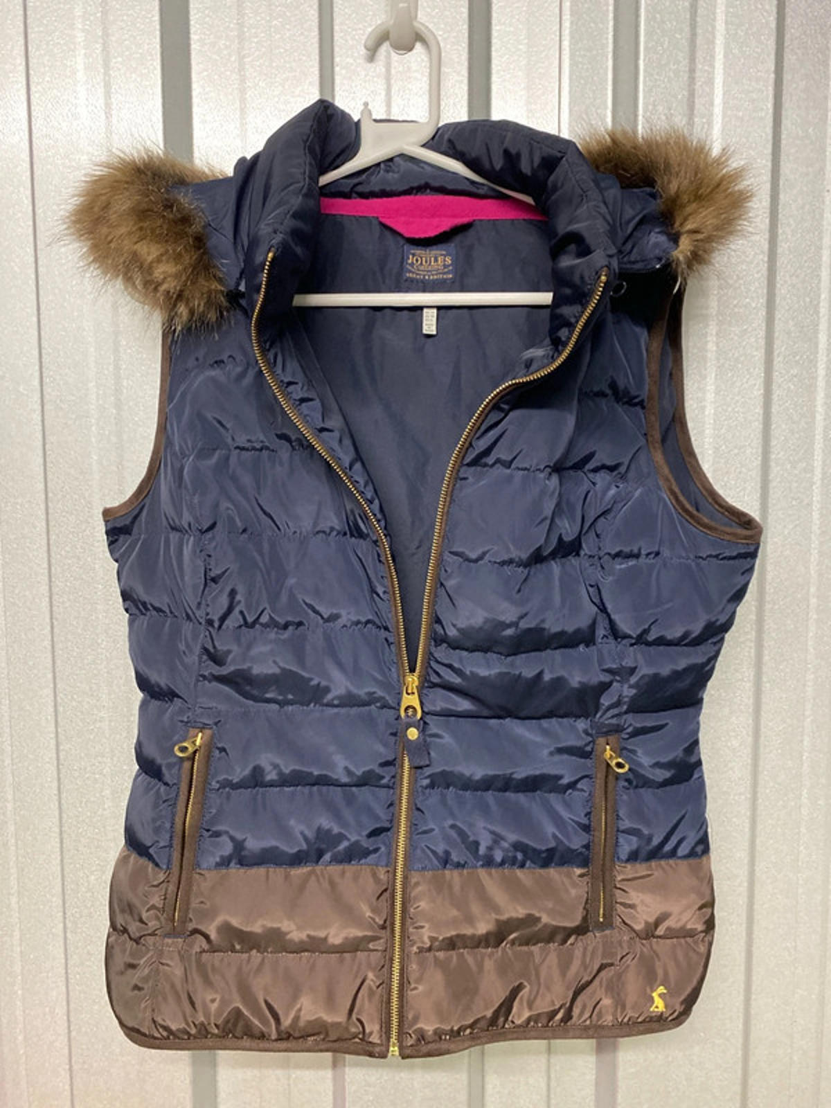 Joules Hooded Gilet Fur lined size 14 Blue