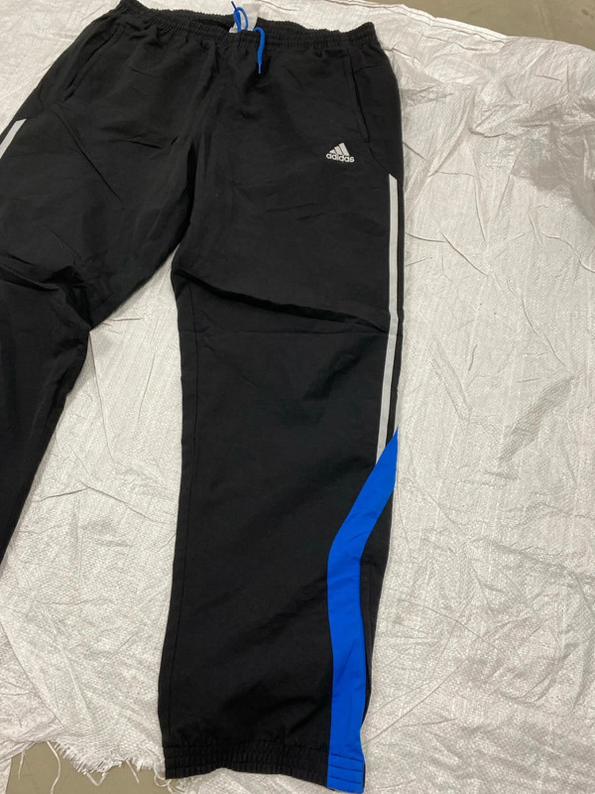 Adidas XL black joggers with blue and white