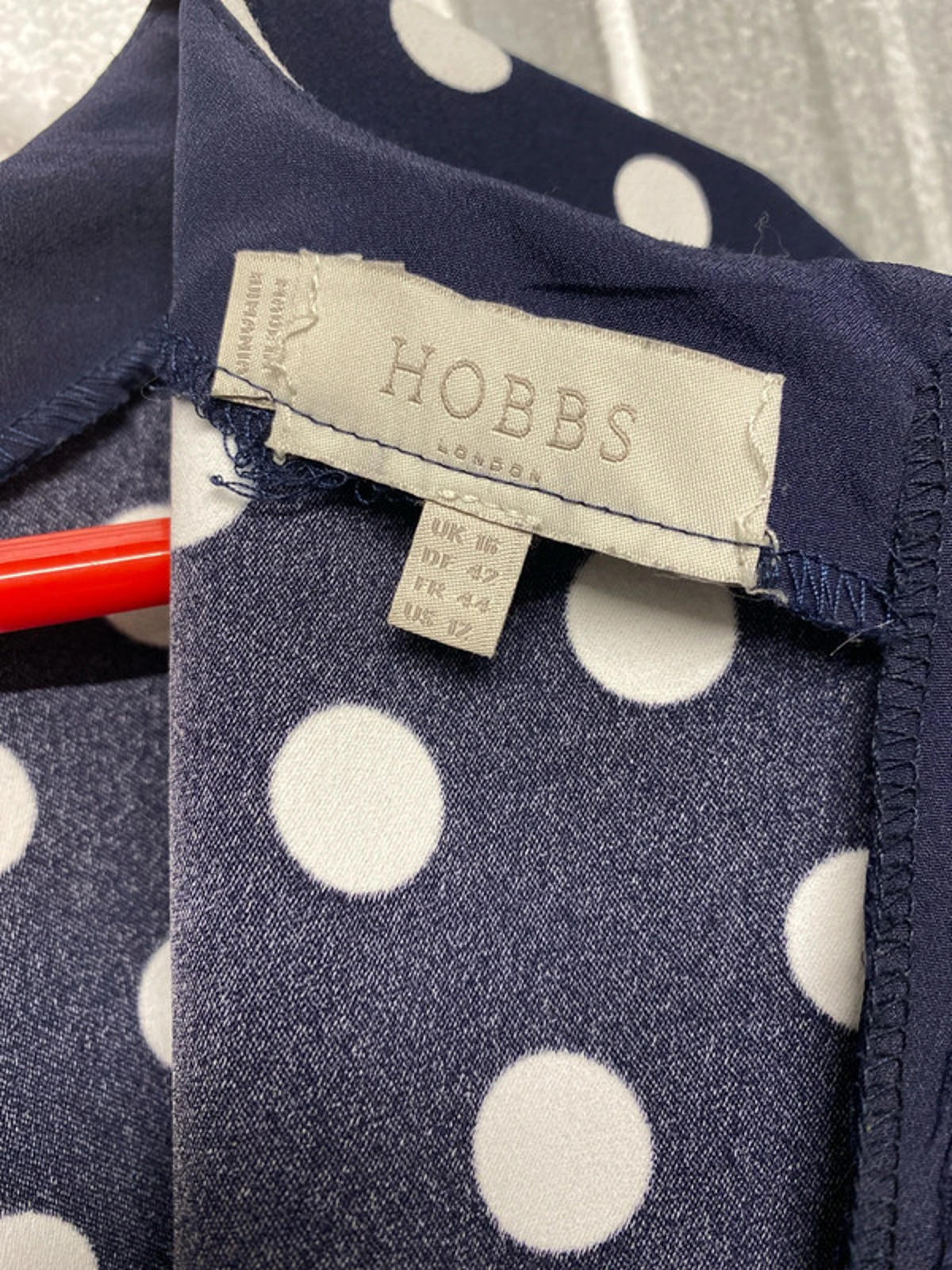Hobbs Navy blue and white polka dot dress. 16