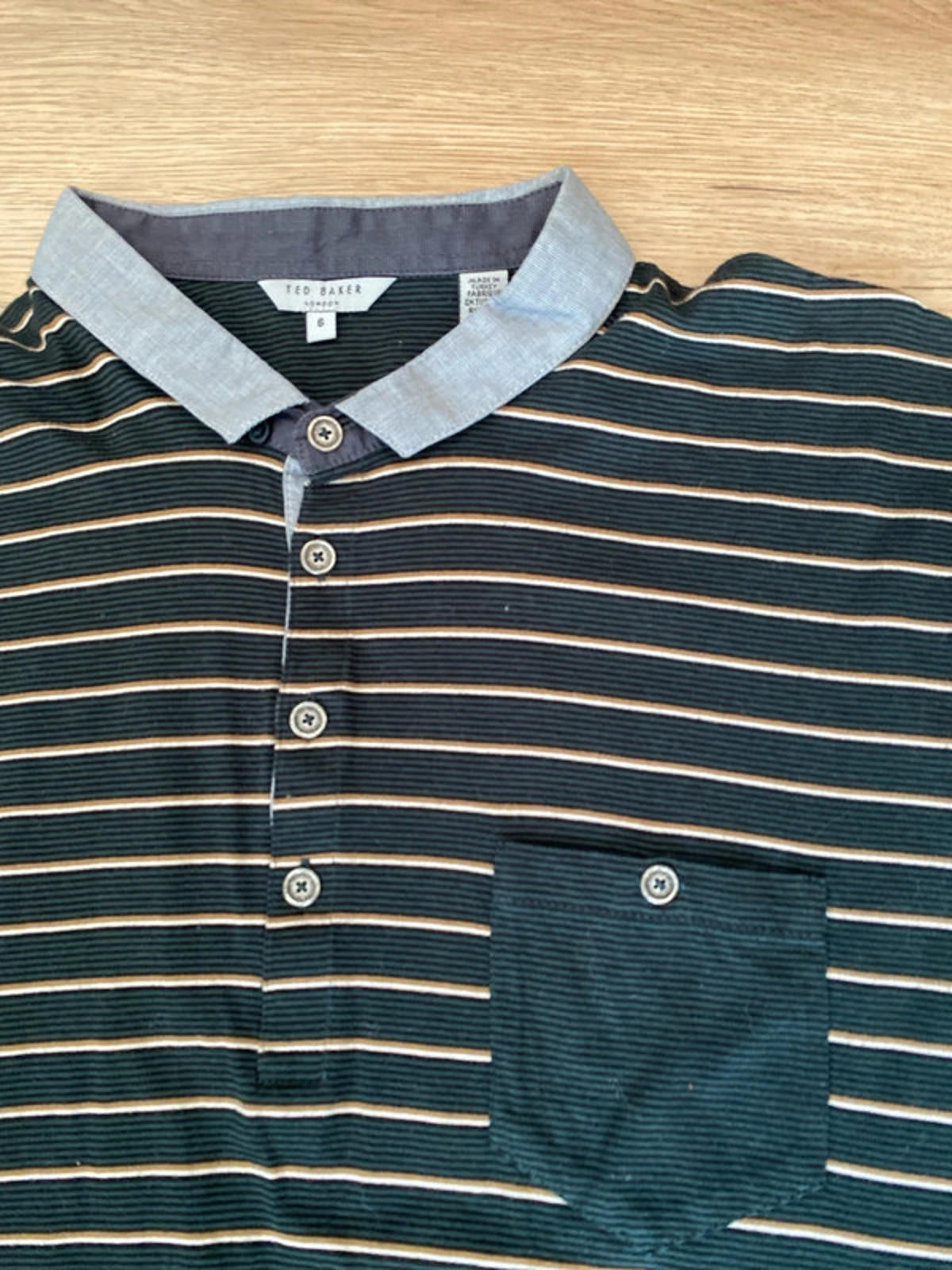 Ted Baker polo Shirt green with stripes Size 6 (large)