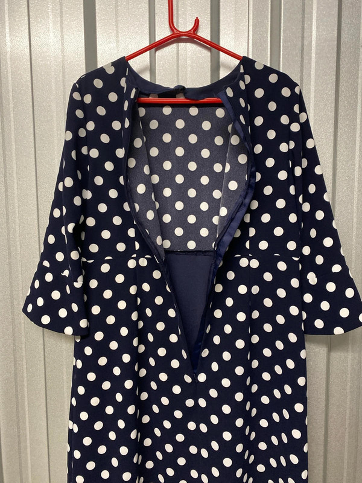 Hobbs Navy blue and white polka dot dress. 16