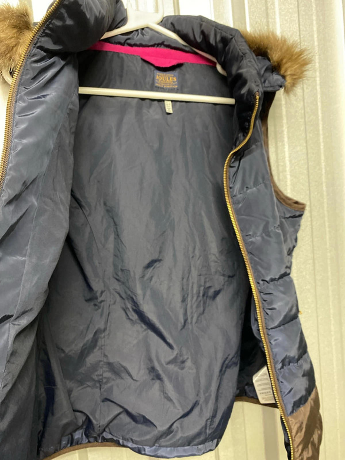 Joules Hooded Gilet Fur lined size 14 Blue