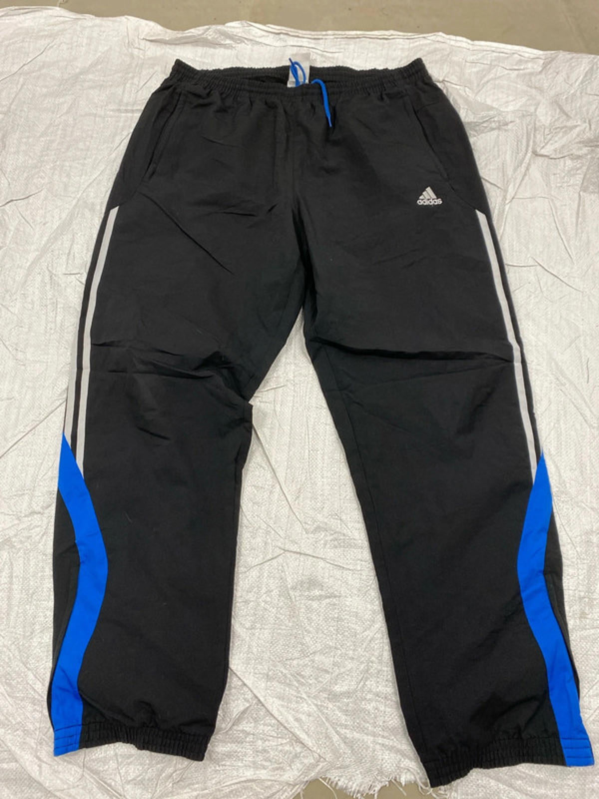 Adidas XL black joggers with blue and white